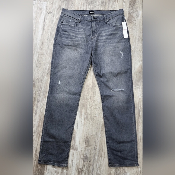 Hudson Blake Bronx Slim Straight Zip Fly Distressed Jeans Grey Men's Size 38 - Picture 2 of 9